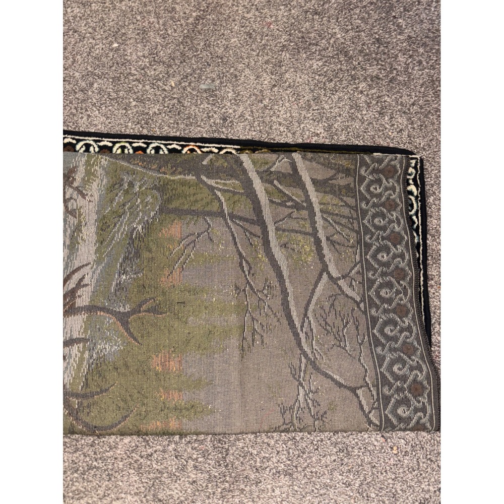 Vtg Velvet Deer Forest Winter Scene Wall Tapestry Hanging XL 75x50 Rustic Cabin - Picture 7 of 9